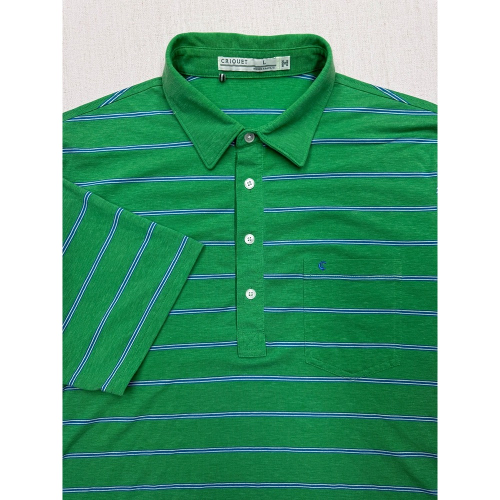 Criquet Mens Pima Cotton Blend Striped Polo Shirt Green Large